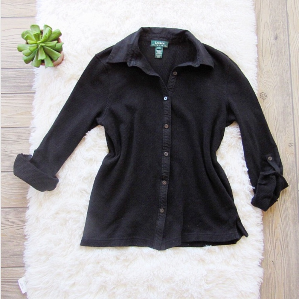 Lauren Ralph Lauren Blouse Top Button Down Black